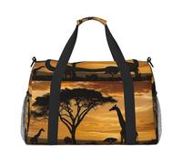 Giraffe and Trees at Dusk in Africa Printed Travel Duffle Bag for Men Women Large Sport Gym Bag Handbag with Shoulder Strap for Travel Weekend Fishing Hunting