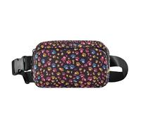Giraffe Animal Cute Cartoon Yellow Rose Large Capacity Waist Bag Fanny Pack with Adjustable Strap for Shopping Sports, Cute Paws Print Pitch Black, One Size