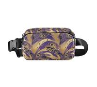 Giraffe Animal Cute Cartoon Yellow Rose Large Capacity Waist Bag Fanny Pack with Adjustable Strap for Shopping Sports, Gold Peacock Feather Violet, One Size