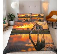 Giraffe Animal Super King Size Duvet Cover Set Sunset Patterns Bedding 260x220 3D Soft Comfort Microfiber Quilt Cover with Zipper Closure and 2 Pillowcases for Teens and Adults A.2483