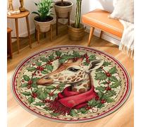 Giraffe Area Rug, Christmas Rustic Holly Berries Christmas Green Non-Slip Backing Doormat Home Accents Rug Fade Resistant Laundry Room Bathroom Doorway Entryway Decor 3' X 3'