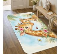 Giraffe Area Rug, Fanciful Playful Flowers Bee Spring Yellow Non-Slip Doormat Throw Rug Edge Binding Bathroom Bedside Entryway Door Decor 3' X 5'