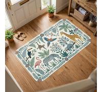 Giraffe Area Rug, Tropical Nature Toucan Monkey Summer Green Non-Slip Edge Binding Home Rectangle Carpet Rugs for Living Room Bedroom Hallway Desk Office Decor 5' X 7'