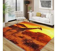 Giraffe Area Rugs for Living Room 80x150 - African Wildlife Sunset Landscape Rug for Bedroom, Wild animal Non Slip Washable Short Pile Carpet, Giraffe Room Decor