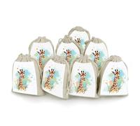 Giraffe Art Illustration Bunches Pocket Cotton And Hemp with Drawstring 8 Pieces Reusable Gift Bags Jewelry Pouch for Wedding DIY Craft Party (4.9 X 6.7 Inch)