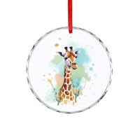 Giraffe Art Illustration Glass Circular Pendant Personalization Christmas Tree Hanging Ornaments Funny Round Glass Hanging Pendants Holiday Decor for Party Xmas Wedding