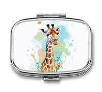Giraffe Art Illustration Pill Box 2 Compartments Portable Travel Pill Case Mini Medicine Organizer for Pocket Purse Metal Waterproof Medicine Container Holder Vitamin Fish Oil