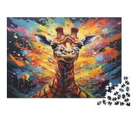 Giraffe Art Print-Vibrant Splatter Style 1000 Piece Jigsaws with Precision Cut Personalised Jigsaws As A Party Puzzle Game for Social Gatherings 70x50cm/1000pcs