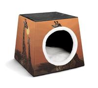 Giraffe at Sunset Cat Bed for Indoor Cats - Foldable Cat & Dog House with Removable Cozy Cushion, Waterproof Oxford Washable Pet House for Small Pets 13.8" X 13.8" X 11.8"