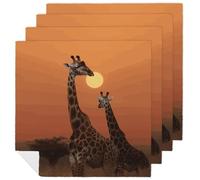 Giraffe at Sunset Cloth Napkins 18 X 18 Inch, 4 PCS Polyester Napkins, Soft & Absorbent Cloth Dinner Napkin for Wedding, Party, Restaurant, Elegant Table Decor