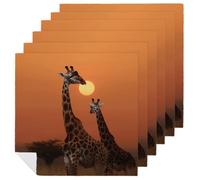 Giraffe At Sunset Cloth Napkins for Weddings, Reusable Dinner Napkins for Hotel, Washable Table Napkin for Restaurant, Soft Absorbent Napkin for Parties, Holiday 6 PCS