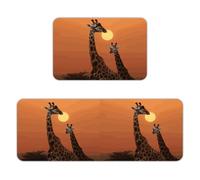 Giraffe at Sunset Kitchen Mat Set of 2, Flannel Non-Slip Absorbent Runner Comfort Standing Mats, Washable Kitchen Rugs for Floor Sink Laundry Entryway, 16x24 + 17x47 Inch