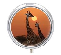 Giraffe at Sunset Pill Box Cute Round Pill Box 3 Compartment Decorative Pocket Purse Portable Mini Travel Medicine Tablet Vitamin Fish Oil Holder Organizer Pill Case