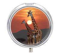 Giraffe at Sunset Pill Box Round Pill Case for Purse & Pocket 3 Compartment Medicine Pill Organizer Portable Travel Pillbox Medicine Vitamin Cod Liver Oil Storage Box