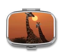 Giraffe at Sunset Pill Organizer Container for Travel, Metal 2 Compartment Square Pill Case, Portable Mini Medicine Box Pill Storage Case for Purse Pocket, Supplement Storage