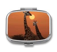 Giraffe at Sunset Pill Organizer Small Pill Box with Two Compartments Pill Case Metal Medicine Organizer Portable Medicine Box Holder Medication Holder Travel Pill Container