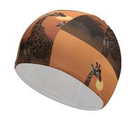 Giraffe at Sunset Swim Cap for Adult, Elastic Fabric Swimming Cap, Comfortable Bathing Cap for Long & Short Hair