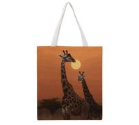 Giraffe at Sunset Tote Bag, Aesthetic Canvas Tote Bag Reusable Grocery Shopping Bag for Women Men
