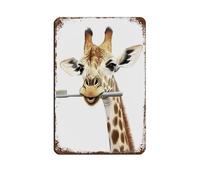Giraffe Bathroom Art Brushing Teeth Tin Sign Vintage Metal Pub Club Cafe Bar Home Wall Art Decoration Poster Retro 8x12inch(20x30cm)