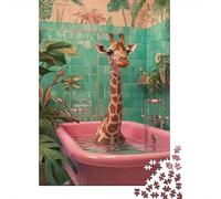 Giraffe Bathtub 1000 Piece Jigsaw Puzzle Puzzle Game for Family 1000 Pieces Paper for Adults Relaxation Home Decor 38x26cm/1000pcs