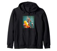 Giraffe Bday Party Hat Balloons Cupcake Animal Celebration Zip Hoodie
