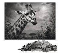 Giraffe Beauty Black Ink Wooden Jigsaw for Adults