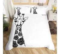 Giraffe Bedding Set Girls,Cute Animals Pattern Comforter Cover Set For Kids Child,Hand Drawn Safari Wildlife Black And White Quality Bed Linen,Decor 2 Pcs Duvet Cover Single Size & Zipper Ties