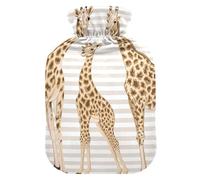 Giraffe Beige Hot Water Bottle and Cover Soft Warm for Winter Bed Hand Neck and Shoulders,2 L