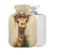 Giraffe Beige Print Hot Water Bottle with Cover 2L Large Warm Water Bag for Bed Hand & Feet Pain Relief