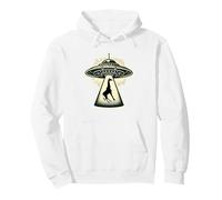 Giraffe Being Abducted by UFO - Funny Zoo Animal Pullover Hoodie, Adult Unisex, White, X-Large