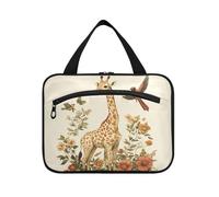 Giraffe Birds Flowers Botanical Illustration Vintage Style Hanging Travel Bags for toiletries with Hook, Designer Unisex Bag for Makeup for Essentials for Women Trip maletín para maquillaje L