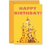 Giraffe Birthday Cards for Her Him - Party Animals Pyramid - Happy Birthday Card for Mum Dad Brother Sister Auntie Uncle Cousin Friend Family Colleague A5 Bday Greeting Cards