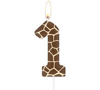Giraffe Birthday Number Candles, Giraffe 1 Birthday Candles,Brown Number 1 Candle for Cake, Giraffe Cake Decorations,Jungle Animal Themed for Girl Boy 1st Birthday Party Decorations