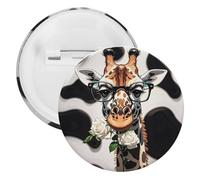 Giraffe Bites The Rose Badge Metal Round Pins, Lightweight Brooch for Backpack, Fashion Button Pins Badge for Shirts, Jackets, Shawl Coat, Unisex, 5PCS, Tinplate, metal round pins