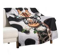 Giraffe Bites The Rose Blanket, Soft Flannel Fleece Blankets Quick-Dry, Lightweight Throw Blanket for Couch, Bed, Office & Travel, Ideal Gift for Family & Friends, 50"x70"