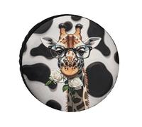 Giraffe Bites The Rose Spare Tire Cover, 26inch Oxford Wheel Protector Travel Accessories, Waterproof Dustproof Wheel Tire Covers for RV Jeep SUV Camper Truck