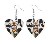 Giraffe Bites The Rose Wooden Earrings for Women, Vintage Elegant Wood Jewelry, Lightweight Earrings for Wedding, Party, Everyday Jewelry Gift, Circular, Wood, wood