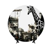 Giraffe black and white paint Bone China Decorative Plate - Luxury Home Decor, Vintage Style, Modern Aesthetics, Unique Patterns, Ideal for Collectors 10in