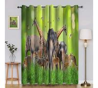 Giraffe Blackout Curtains for Bedroom Elephant 3D Print Pattern Eyelet Thermal Insulated Bedroom Curtains for Boys Girls 2 x 46W x 54H inYI4710