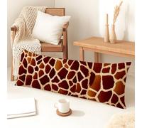 Giraffe Body Pillow Covers, Brown Animal Print Soft Velvet Lumbar Pillow Cover with Zipper, Long Body Pillows Case Decorative for Bed Couch Headboard 20x54 Inch