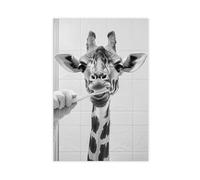 Giraffe Brushing Teeth, Funny Bathroom Wall Art, Cute Laundry Room Decor, Animals in Bathroom, Retro Giraffe Humor Print, Ai Art-1