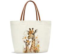 Giraffe Canvas Tote Bag for Women, Cute Reusable Grocery Shoulder Bag for Shopping, Work, Travel, Gym - Motivational Gifts for Halloween, Christmas, Beach - Giraffe Lovers, Friends -43