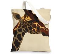 Giraffe Canvas Tote Bags, Animal Print Reusable Grocery Bags, Stylish Eco-Friendly Lightweight Washable Shoulder Strap Canv, Beige, 13x15 Inch
