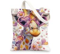 Giraffe Canvas Tote Bags, Colorful Animal Pattern Reusable Grocery Bags, Fun Lightweight Washable Shoulder Strap Canvas Ba, Colorful, 13x15 Inch