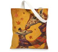 Giraffe Canvas Tote Bags, Cute Animal Print Lightweight Reusable Shopping Bags, Cozy Artistic Design Washable Handbag for D, Yellow, 13x15 Inch