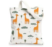 Giraffe Canvas Tote Bags Cute Eco Friendly Shopping Bags Natural Style Lightweight Reusable Canvas B, white, 13x15 Inch