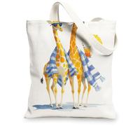 Giraffe Canvas Tote Bags, Fun Animal Pattern Reusable Shopping Bags, Playful Summer Lightweight Washable Shoulder Tote for Travel Beach Picnic 13x15 Inch