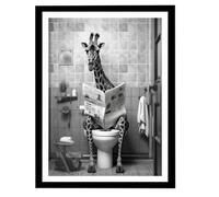 Giraffe Canvas Wall Art - Giraffe Bathroom Decor | And Funny Canvas Wall Art For Home Bathroom Restroom Washroom Hotel | Humor Giraffes Reading On Toilet Poster Print -