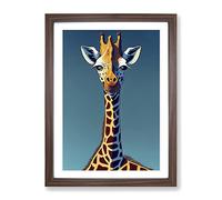 Giraffe Cartoon Framed Print | A3 Walnut Framed Wall Art | Ready to Hang | Modern Cartoon Picture | Living Room Bedroom Lounge Office