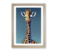 Giraffe Cartoon Framed Print | A4 Oak Framed Wall Art | Ready to Hang | Modern Cartoon Picture | Living Room Bedroom Lounge Office